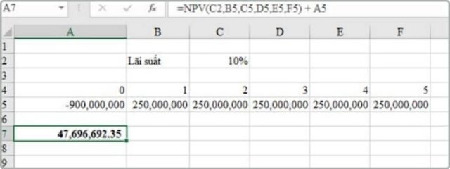 Công thức tính NPV trong Excel